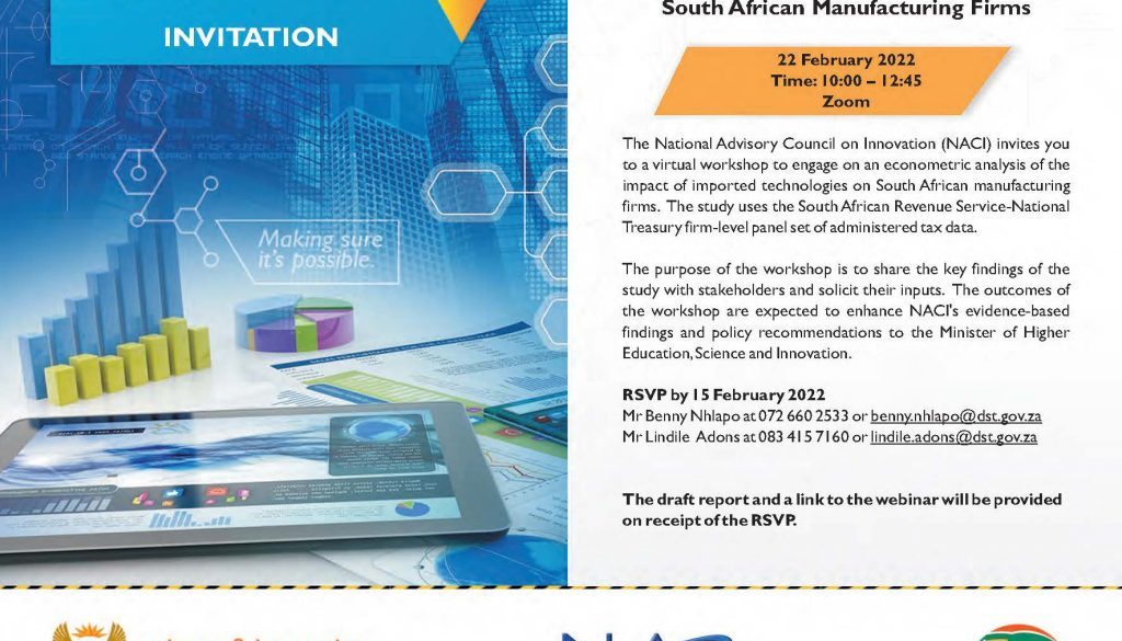 Invitation_Webinar on an Econometric Analysis of the Impact of Imported Technology on South African Manufacturing Firms Invitation_Webinar on an Econometric Analysis of the Impact of Imported Technology on South African Manufacturing Firms