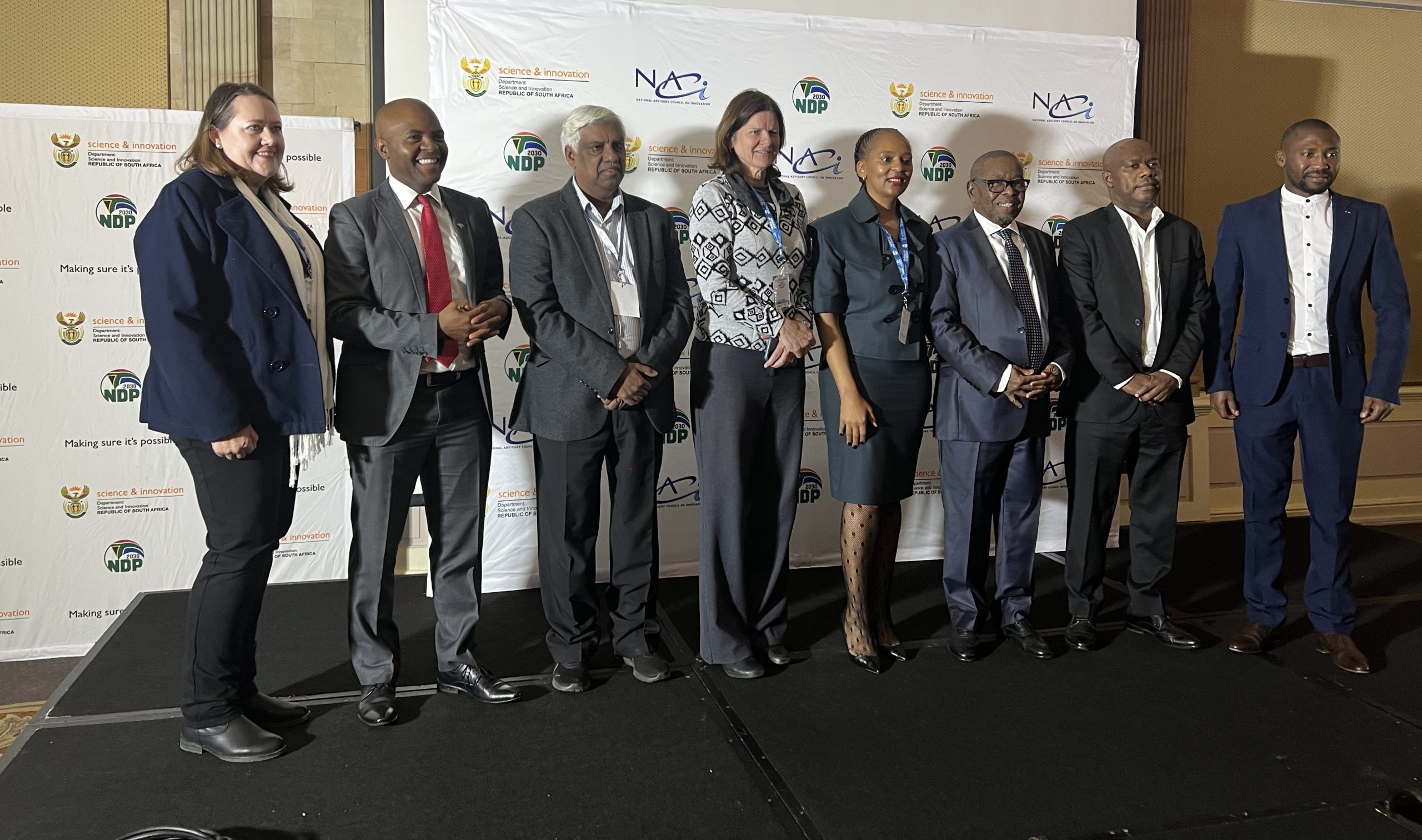 Minster of Higher Education , Science and Innovation, Dr Blade Nzimande (3rd from right) with NACI CEO, Dr Mlungisi Cele (2nd from Left) and some NACI Council Members led by NACI Chairperson, Mr Mphathi Tilson Manyoni (2nd from right) at the 2023 Launch of  Science,Technology and Innovation Indicators Report , held on 10 August 2023 at Sheraton Hotel, Pretoria, South Africa